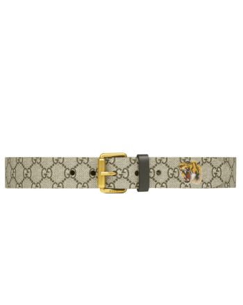 Gucci Tiger print GG Supreme belt Coffee